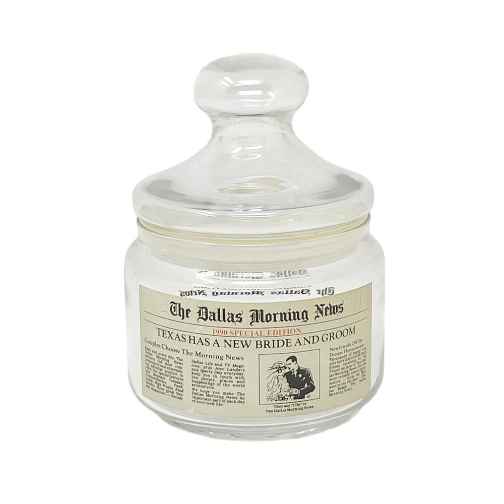 The Dallas Morning News Promotional Collectible Glass Apothecary Jar 5.5" RARE